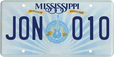 MS license plate JON010