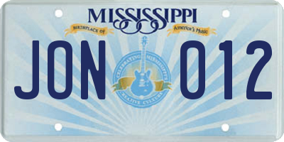MS license plate JON012