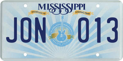 MS license plate JON013