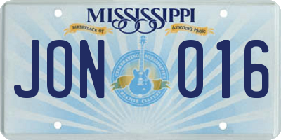 MS license plate JON016