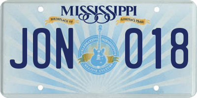 MS license plate JON018