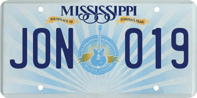 MS license plate JON019