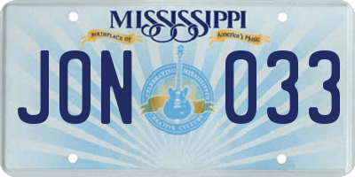 MS license plate JON033