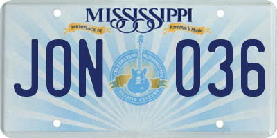 MS license plate JON036