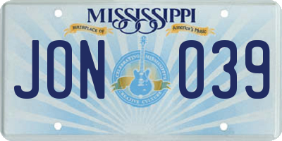 MS license plate JON039