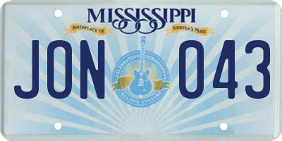MS license plate JON043