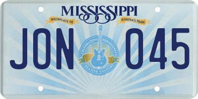 MS license plate JON045