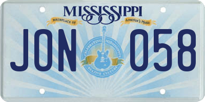 MS license plate JON058