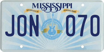 MS license plate JON070