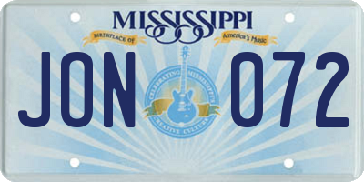 MS license plate JON072