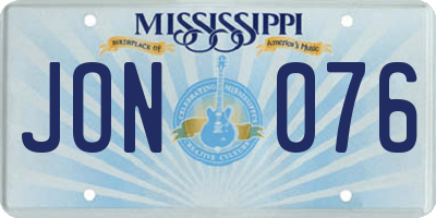 MS license plate JON076