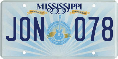 MS license plate JON078