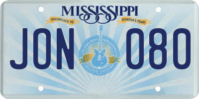 MS license plate JON080