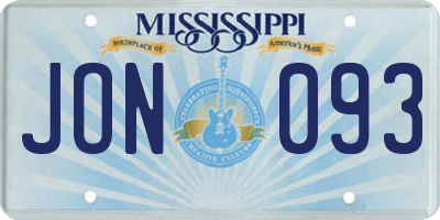 MS license plate JON093