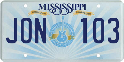 MS license plate JON103