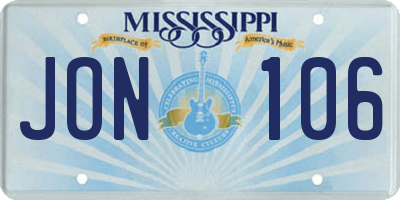 MS license plate JON106