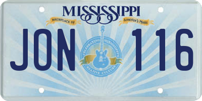 MS license plate JON116