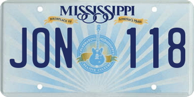 MS license plate JON118