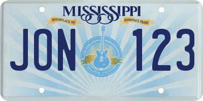 MS license plate JON123