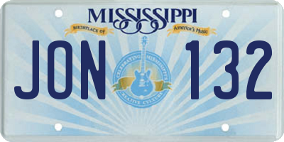 MS license plate JON132