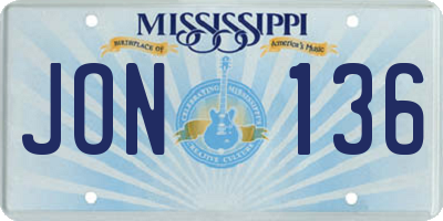 MS license plate JON136