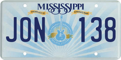 MS license plate JON138