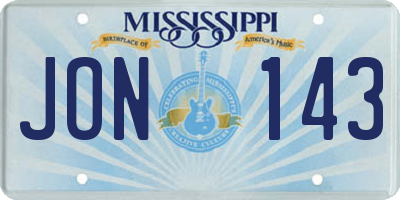 MS license plate JON143