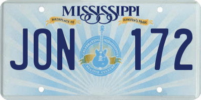 MS license plate JON172