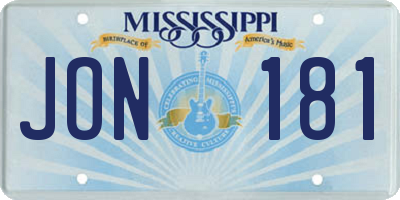 MS license plate JON181