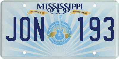 MS license plate JON193