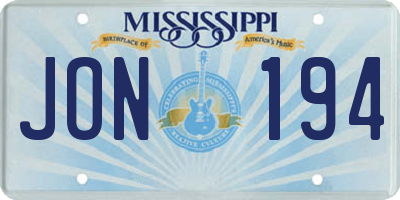 MS license plate JON194