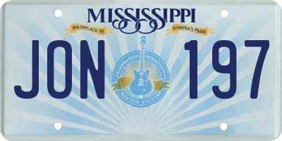 MS license plate JON197