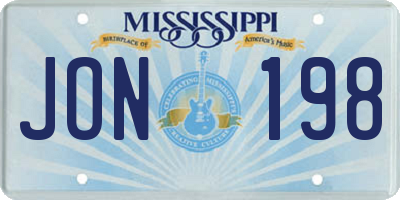MS license plate JON198
