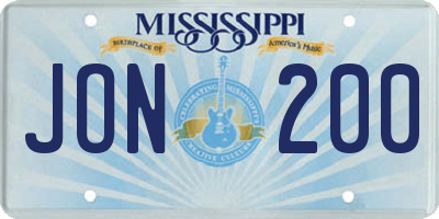 MS license plate JON200