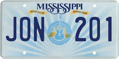 MS license plate JON201