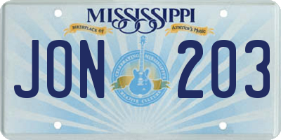 MS license plate JON203