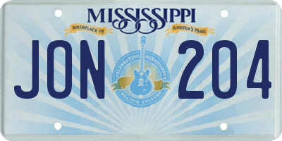 MS license plate JON204