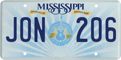 MS license plate JON206
