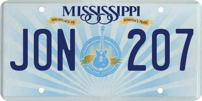 MS license plate JON207