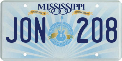 MS license plate JON208