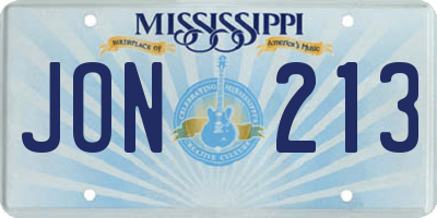 MS license plate JON213