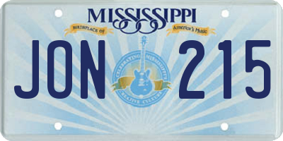 MS license plate JON215