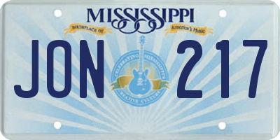 MS license plate JON217