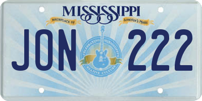 MS license plate JON222