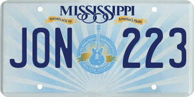 MS license plate JON223