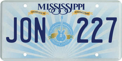 MS license plate JON227