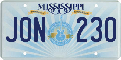 MS license plate JON230
