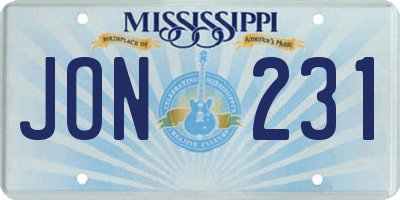 MS license plate JON231