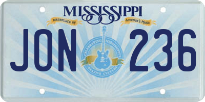 MS license plate JON236