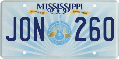 MS license plate JON260